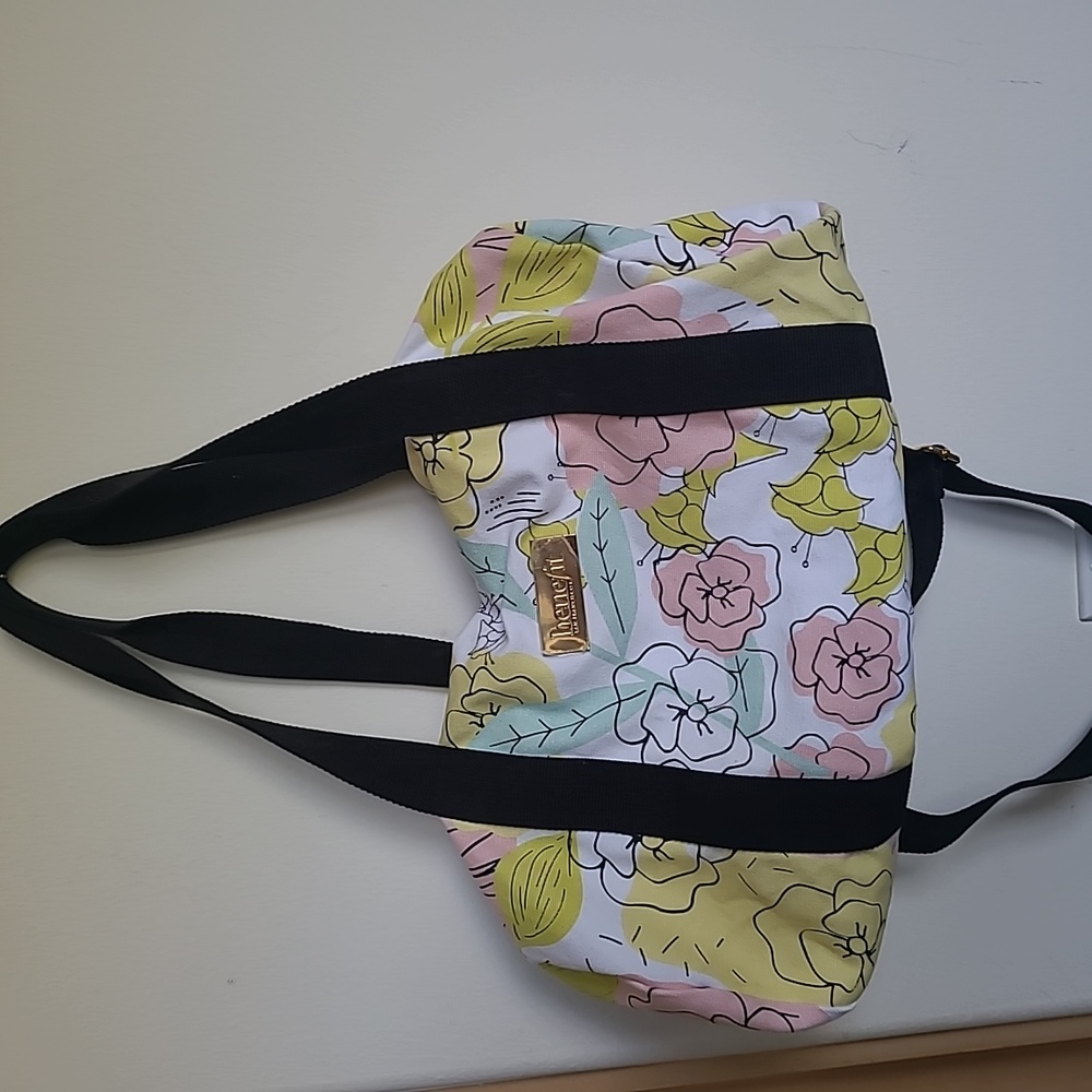 Benefit floral canvas duffle shoulder bag